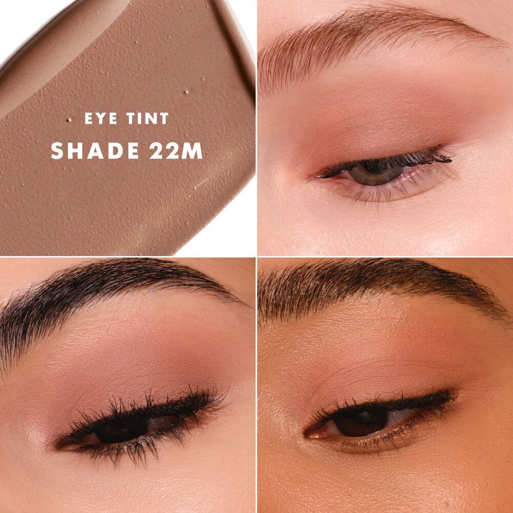 Giorgio Armani Eye Tint liquid eyeshadow quadrant showing shades 22M Cashew applied on 3 models.